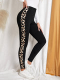 Leggings leopardo a contrasto con cucitura laterale