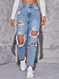 Jeans strappati vita alta taglio dritto