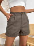 Shorts con stampa pied de poule tasca inclinata con orlo arrotolato