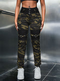 Jeans jogger con stampa mimetica dettaglio fibbia