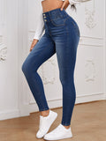 Jeans skinny vita alta con bottone