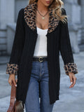 Cardigan duster con modello leopardo collo in ecopelliccia