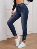 Jeans skinny vita alta bottone orlo