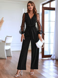 Jumpsuit in tulle manica a lanterna con cintura