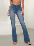 Jeans vita a volant sovrapposti bootcut