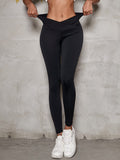 Leggings vita a V yoga elastici monocolore vita a banda larga