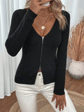 Cardigan con zip in maglia a coste