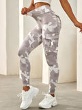 Leggings con stampa mimetica tasca laterale con patta