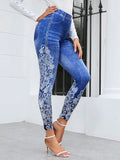 Leggings effetto-denim e con stampa floreale