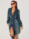 Cappotto in denim colletto a risvolto con cintura